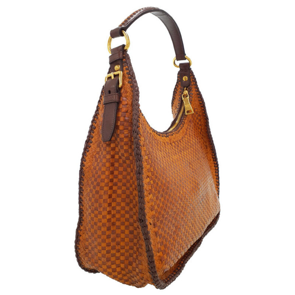 Prada woven Bag Shoulder Orange Madras hobo